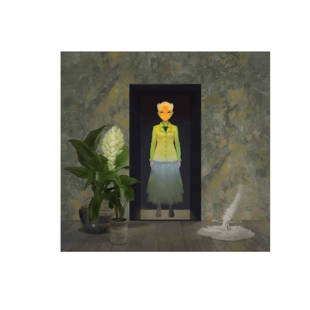 HANDCRAFTED digital art print Vibrant Yellow Jacket with Green Accents on figure